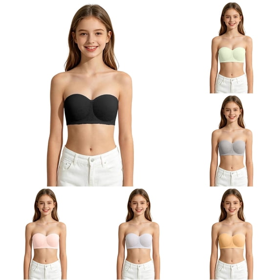 Bigetiay Strapless Bandeau Bra for Girls Wireless Side Support with Adjustable Straps Girls Strapless Bras, Size 34