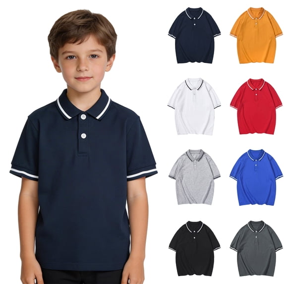 Bigetiay Toddler Boys Girls Athletic Polo Shirts Short Sleeve Casual Solid Gentleman Tops School Uniform Shirts 5-6 Years