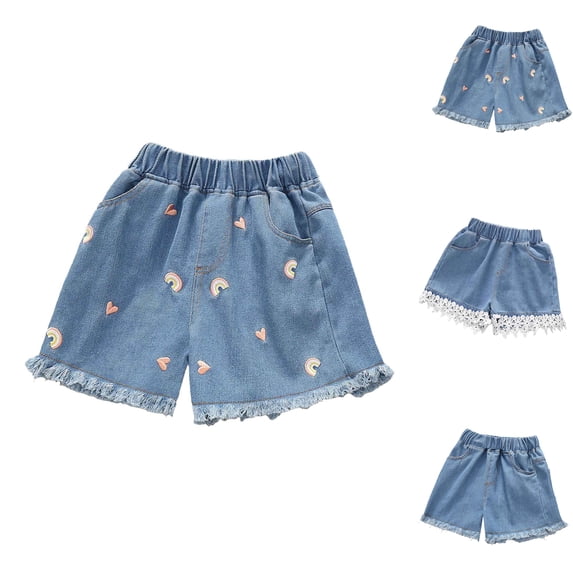 Bigetiay Toddler Girls Denim Shorts Summer Holiday High Waisted Embroidery Straight Leg, Size 4-5 Years