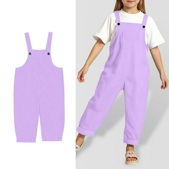 Bigetiay Toddler Jumpsuit for Girls Casual School Romper Purple Rompers with Pockets for Daily Wear Girls Jumpers Size 3-4 Years