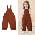 thumbnail image 1 of Bigetiay Toddler Jumpsuit for Girls Comfortable Brown Overalls with Side Pockets Spring Summer Romper Girls Clothes Size 1-2 Years, 1 of 9