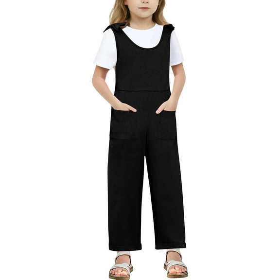 Bigetiay Tween Girls Jumpsuits Rompers Comfortable Black Romper with Pockets for Outdoor Activities Tween Clothes Girls Trendy 11-12 Years