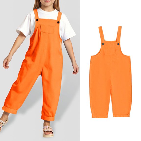 Bigetiay Tween Girls Romper Sleeveless Casual School Romper Orange Overalls with Side Pockets for Outdoor Activities Girls Summer Outfits 11-12 Years