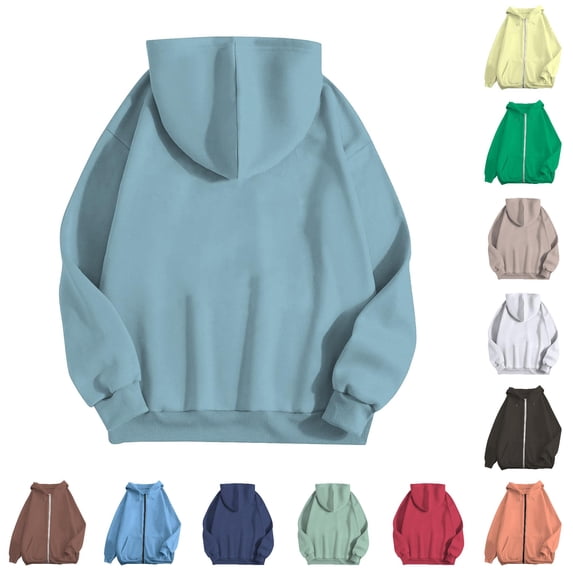 Bigetiay Women Hoodied Long Sleeve Sweatshirt Pockets Plus Size Zip up Drawstring Solid Loose Fit Hoodies Sweatshirts Fall Clothes