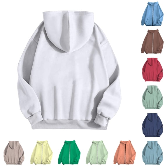 Bigetiay Women Hoodied Long Sleeve Sweatshirt Pockets Plus Size Zip up Drawstring Solid Loose Fit Hoodies Sweatshirts Fall Clothes