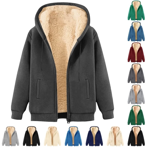 Bigetiay Women Hoodies Zip up Hoodie Winter Warm Soft Lined Jacket with Pocket Casual Pullover Sweatshirt for Outdoor Sports Sweatshirts for Women Loose Fit Dark Gray Hoodie Women, Size M