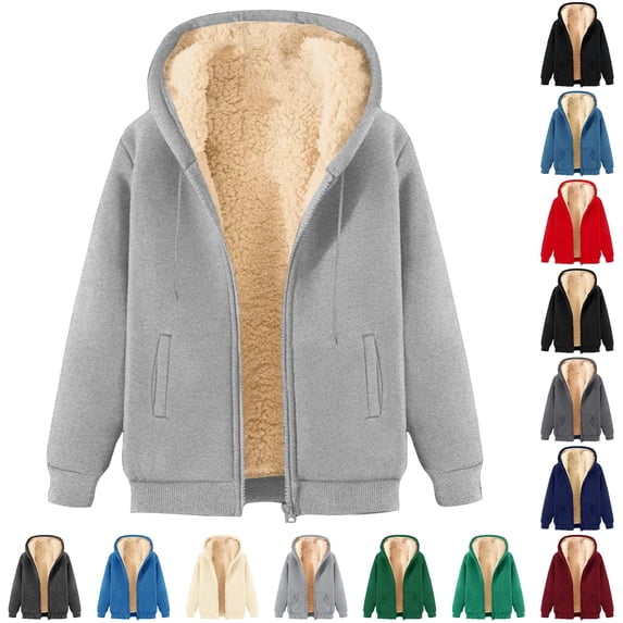 Bigetiay Women Hoodies Zip up Hoodie Winter Warm Soft Lined Jacket with Pocket Casual Pullover Sweatshirt for Outdoor Sports Sweatshirts for Women Loose Fit Light Gray Hoodie Women, Size M