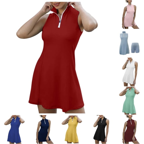 Bigetiay Women's Athletic Dress with Built-in Shorts Sleeveless Quarter Zip Tennis Golf Dress, Size XXXL