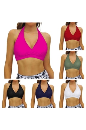 Women's Bikini Tops Halter String Triangle Bathing Suit Top Retro Push Up Swim Tops No Bottom, Size M