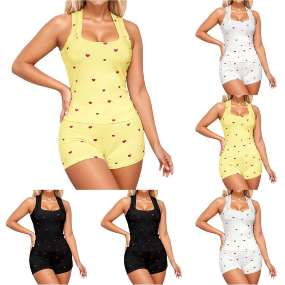 Bigetiay Women's Heart Print Sleeveless Tank Top and Shorts Sleepwear Set, Size XL