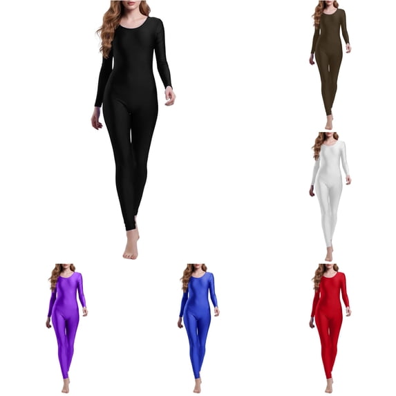 Bigetiay Women's Long Sleeve Round Neck Leotard for Yoga Dance Gymnastics, Size L