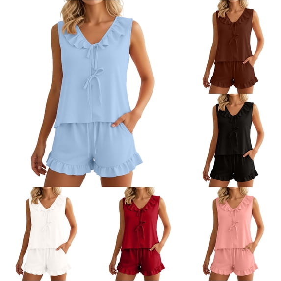 Bigetiay Women's Solid Sleeveless Top and Shorts Two Piece Outfit, Size XXL