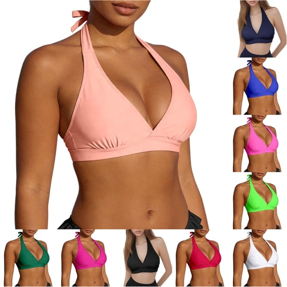 Bigetiay Womens Bikini Top Halter String Triangle Bathing Suit Top Minimalist Full Coverage Swimsuit Top Only, Size L