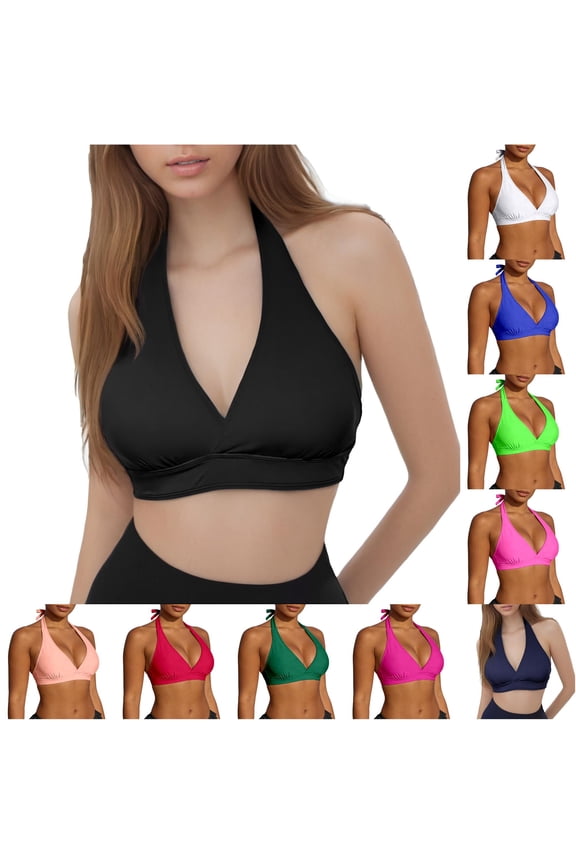 Womens Bikini Top Halter String Triangle Bathing Suit Top Minimalist Full Coverage Swimsuit Top Only, Size M