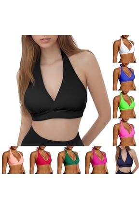 Womens Bikini Top Halter String Triangle Bathing Suit Top Minimalist Full Coverage Swimsuit Top Only, Size M