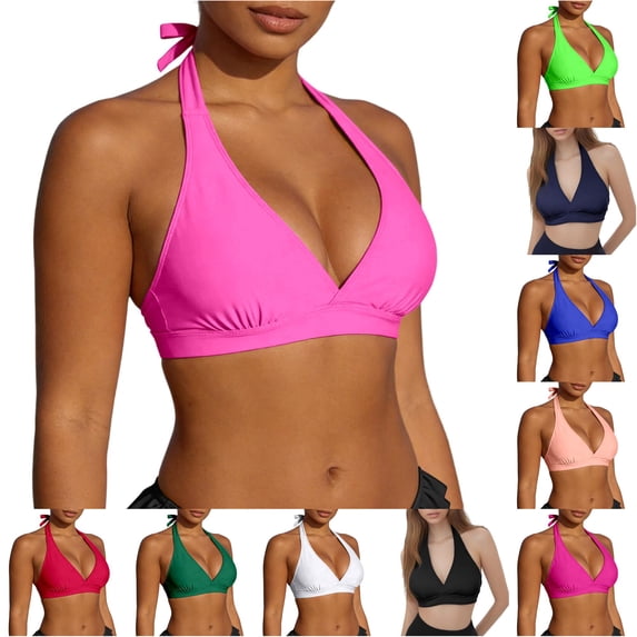 Bigetiay Womens Bikini Top Halter String Triangle Bathing Suit Top Minimalist Full Coverage Swimsuit Top Only, Size S