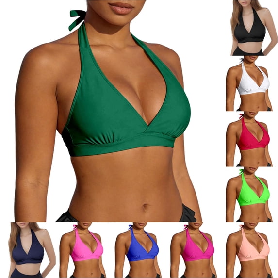 Bigetiay Womens Bikini Top Halter String Triangle Bathing Suit Top Minimalist Full Coverage Swimsuit Top Only, Size S