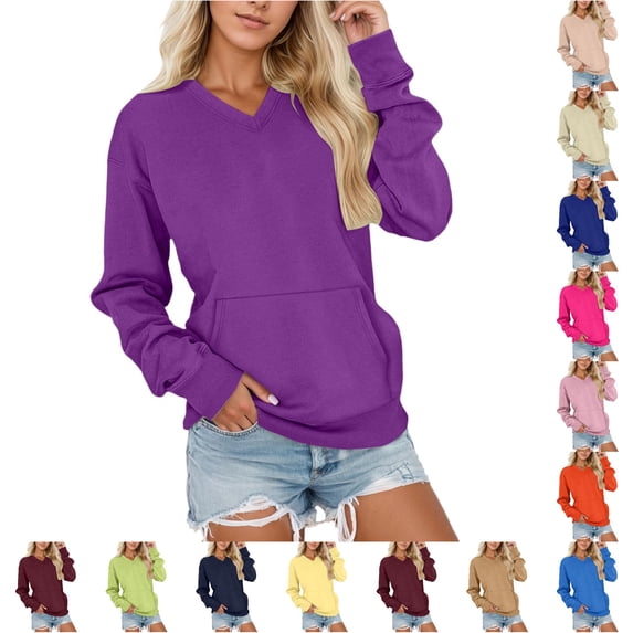 Bigetiay Womens Pullover Sweatshirt Long Sleeve Oversized Pocket Thermal Winter Women Clothes XL