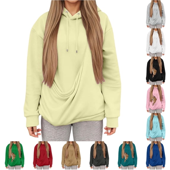 Bigetiay Womens Hoodie with Cat Pouch, Animal Holder Hood Kangaroo Pouch Hoodie Long Sleeve Pullover for Women Winter Clothes, Size XL