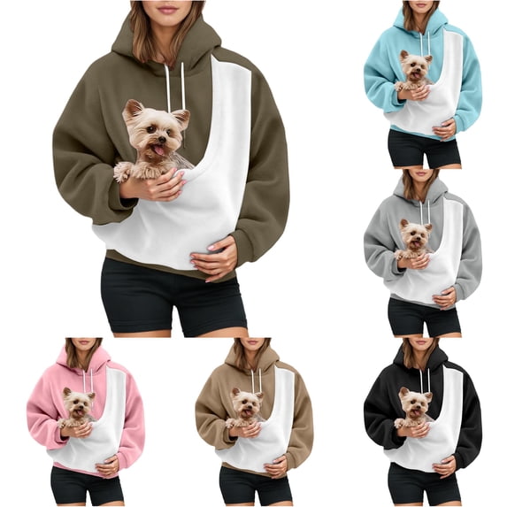 Bigetiay Womens Pet Pouch Hoodie, Pet Carrier Animal Holder Hoodie Kangaroo Pouch Hoodie Long Sleeve Pullover for Women Winter Clothes, Size S