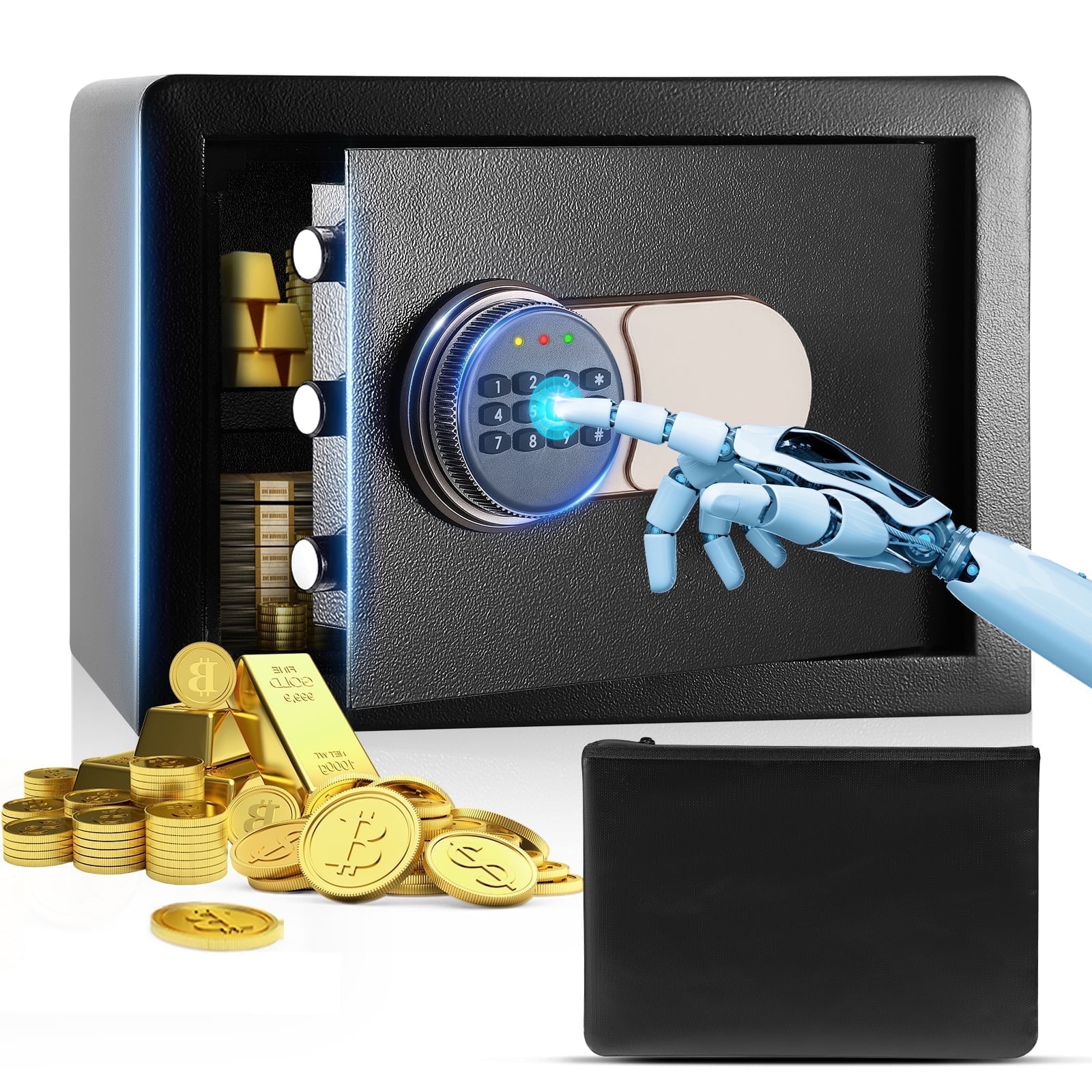 SRWTRCHRY 0.77 Cu.ft.Fire and Water Resistant Safes with Digital Keypad and Alarm System,Small Safe for Cash Jewelry Documents,H 9.84"