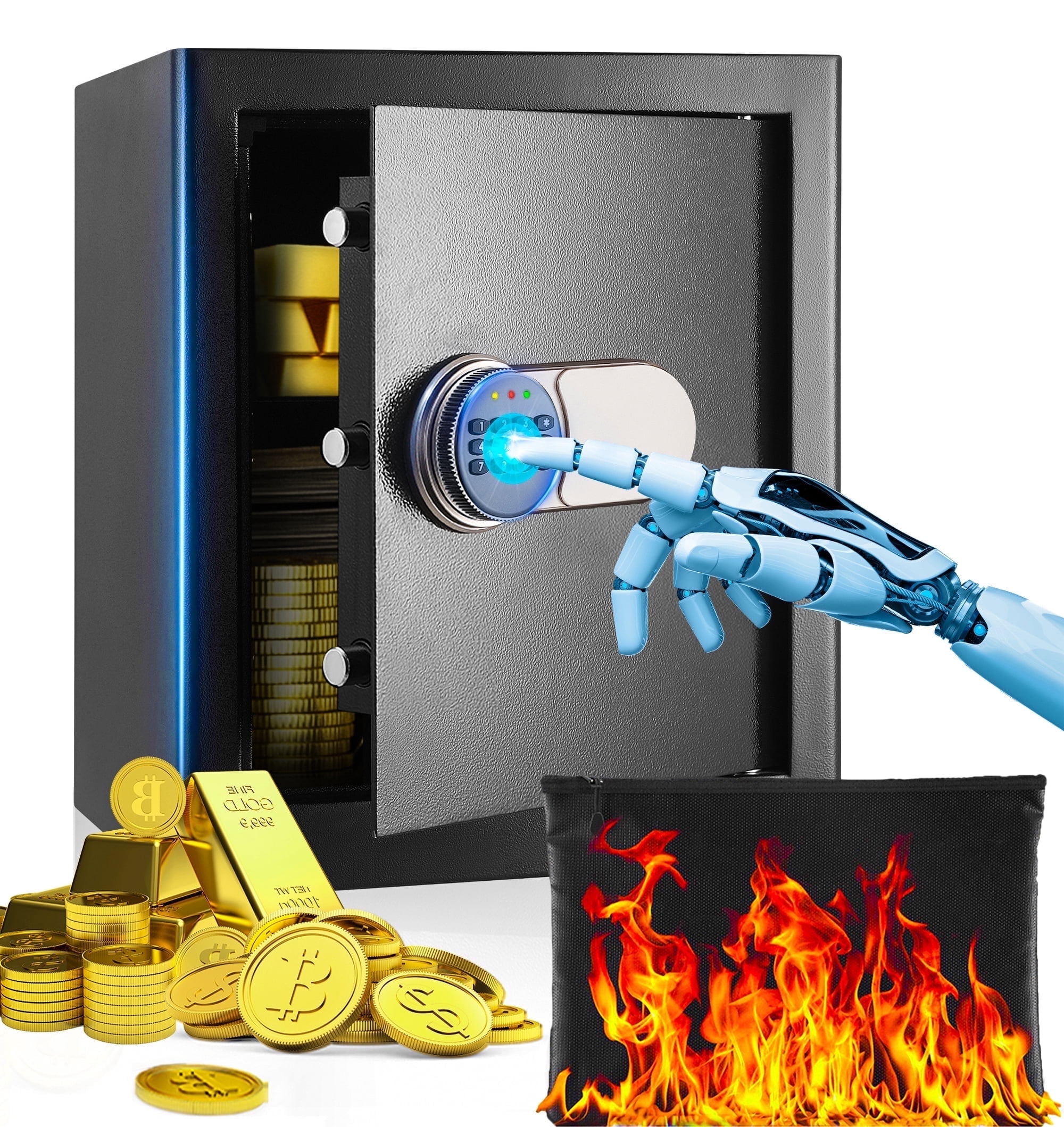 SRWTRCHRY 1.5 Cu.ft. Fire and Water Resistant Safes with Digital Keypad and Alarm System,Small Safe for Cash Jewelry Documents,H 17.72"