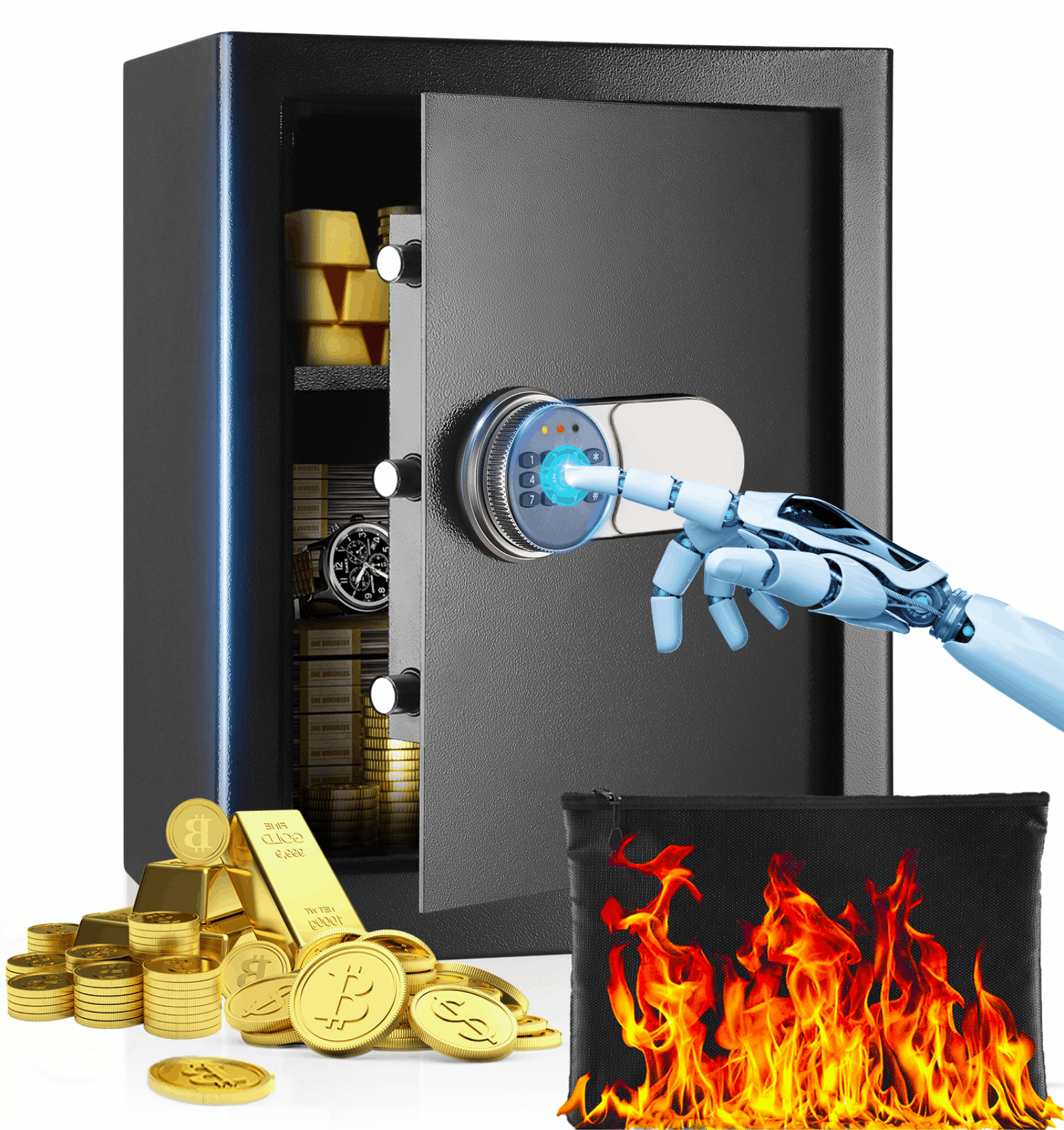 ‌SRWTRCHRY 2.0 cu.ft. Safe with Newer External Power Keypad and Alarm System，Fire and Water Resistant Safe for Family and Property Safety