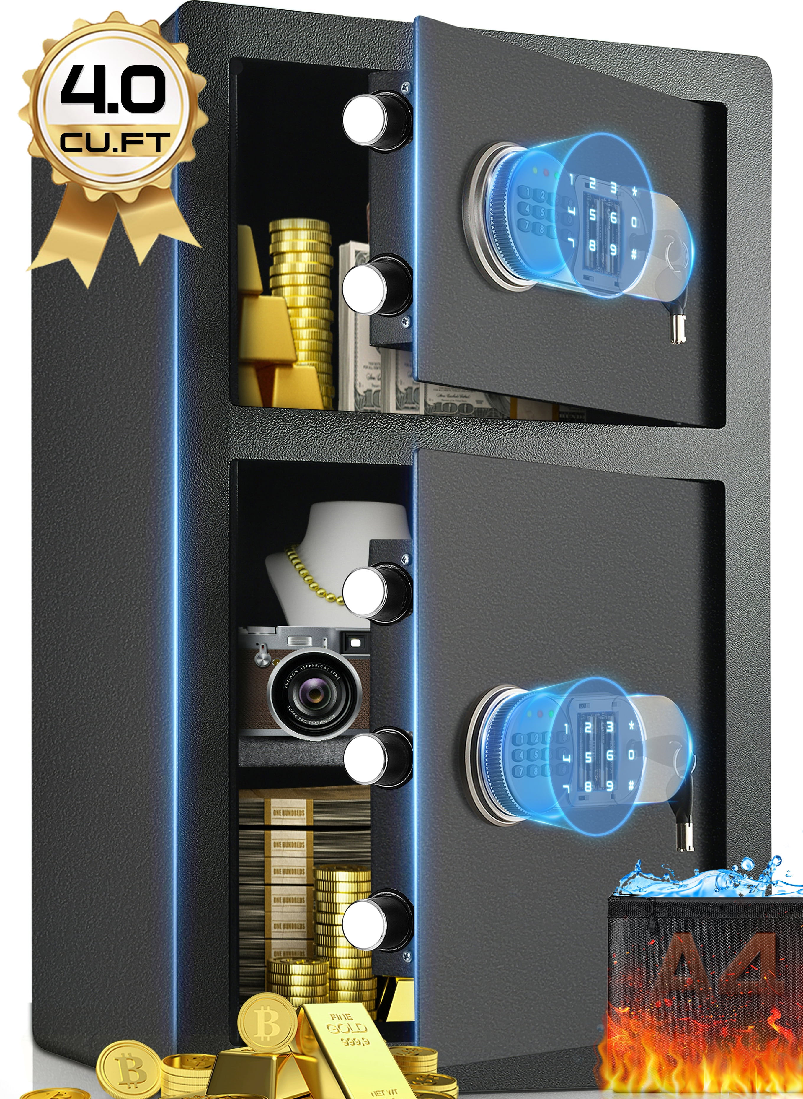 Bigfeliz 4.0 Cu.ft. Large Safe Box Fire and Water Resistant,Large Double Door Security Safe Box with Alarm System for Valuables and Property