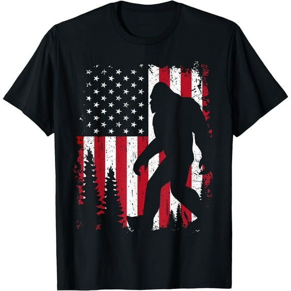 Bigfoot 4th of July American USA Flag Patriotic Unisex T-Shirt for Men Women Kids Toddler,Navy Color,Size YXS