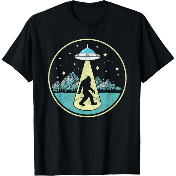 Bigfoot Abduction! Vintage Sasquatch & UFO Alien Graphic T-Shirt