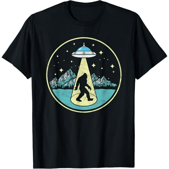 Bigfoot Abduction! Vintage Sasquatch & UFO Alien Graphic T-Shirt