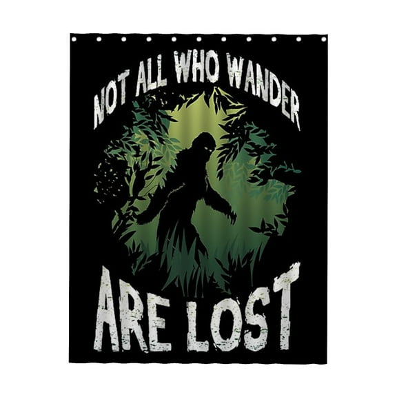 Bigfoot Adventure Squatch Shower Curtains Funny Bigfoot Squatch Adventure Waterproof Bathroom Curtains with Hooks, Unique Not All Who Wander Are Lost Bigfoot Themed Bathroom Decor