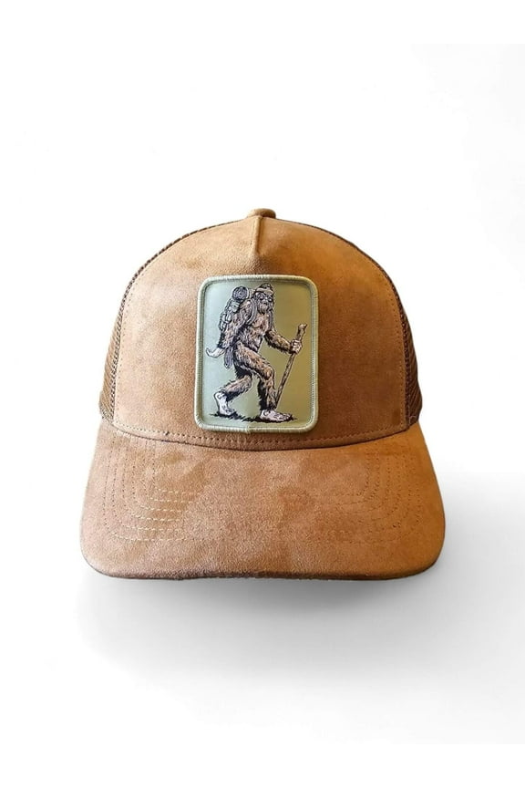 Bigfoot Adventurer Suede Mesh Trucker Hat - Adjustable Snapback for Outdoor Enthusiasts