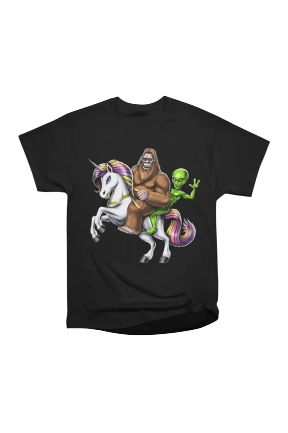 Bigfoot Alien Riding Unicorn T-Shirt Tee Gift For Him Merch For Her Apparel For Friend