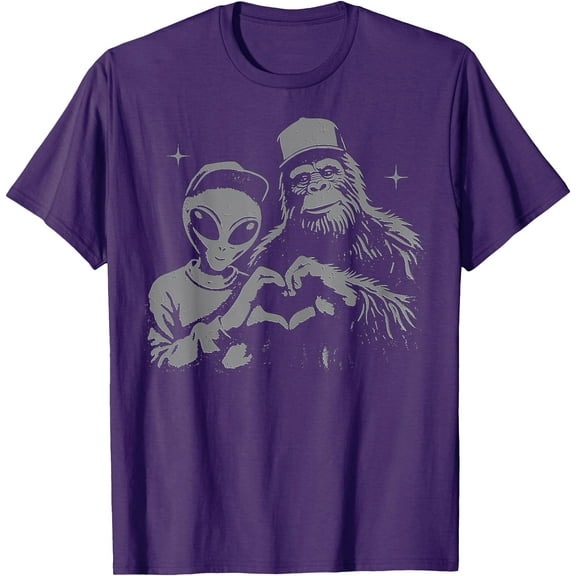Bigfoot & Alien Sasquatch Love Hand Sign Unisex T-Shirt for Men Women Kids Toddler
