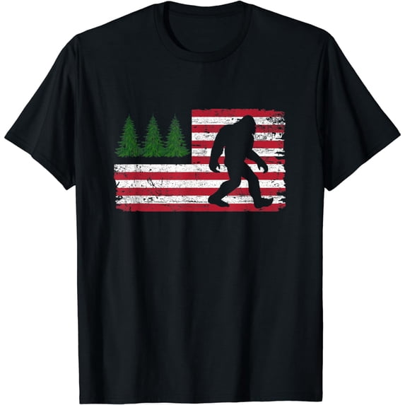 Bigfoot America Flag In The Forest Camping T-Shirt
