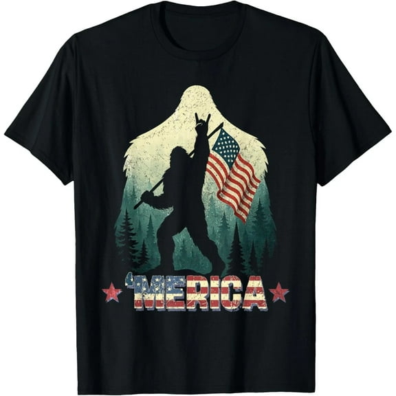 Bigfoot America Rock T-Shirt – USA Flag Patriotic 4th of July Unisex Tee