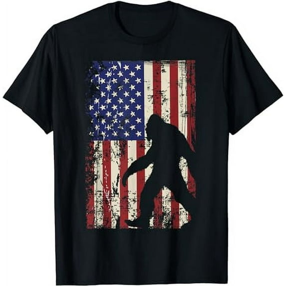 Bigfoot American Flag 4th of July Patriotic T-Shirt
