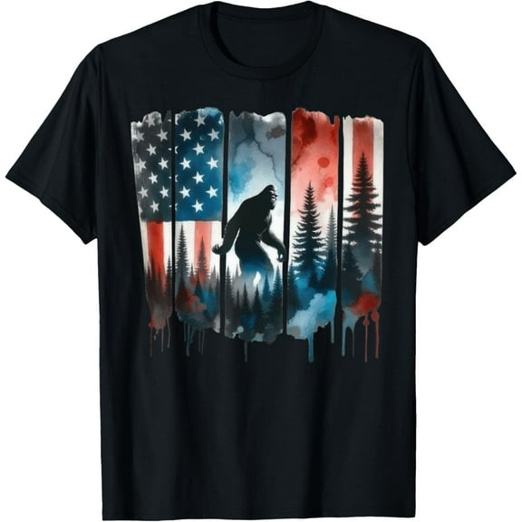Bigfoot American Flag Sasquatch Patriotic 4th Of July T-Shirt Tops Tee