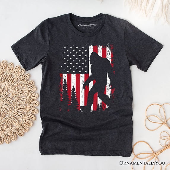 Bigfoot American Flag T-Shirt, Patriotic Sasquatch Tee