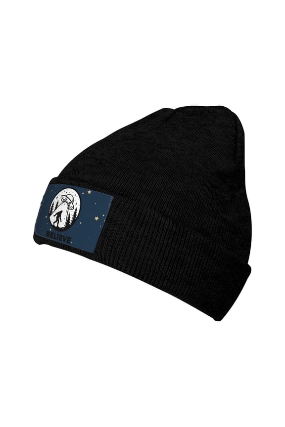 Bigfoot And Ufo Men Women Knitted Hat Adult Knit Beanie For Fall Winter Knit Hat Cap