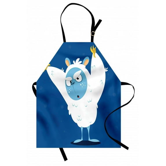Bigfoot Apron, Wild Scary Yeti Costume for Halloween with Fluffy Fur Cartoon Monster, Unisex Kitchen Bib with Adjustable Neck for Cooking Gardening, Adult Size, Multicolor, by Ambesonne