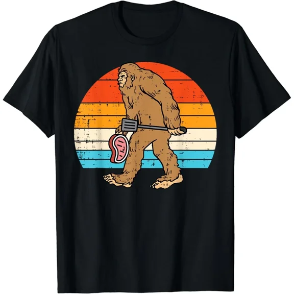 Bigfoot BBQ Sunset Retro Smoked Meat Pitmaster Grill Sasquatch Unisex T-Shirt, S-5XL