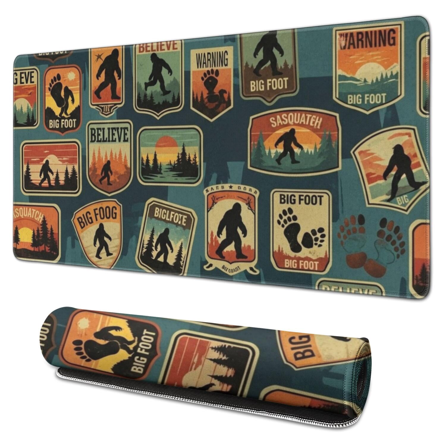 Bigfoot and Badge Blue Pattern Extended Large Mouse Pad, Gaming Desk ...