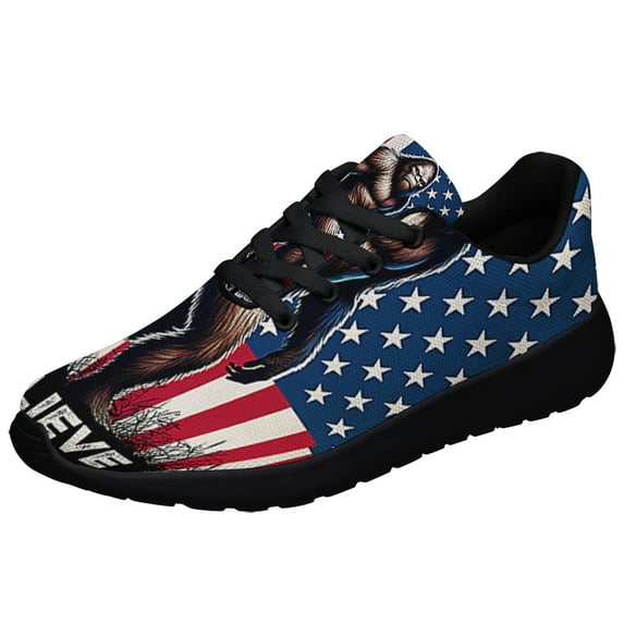 Bigfoot Believe American flag Shoes Sneakers Black Size 10.5