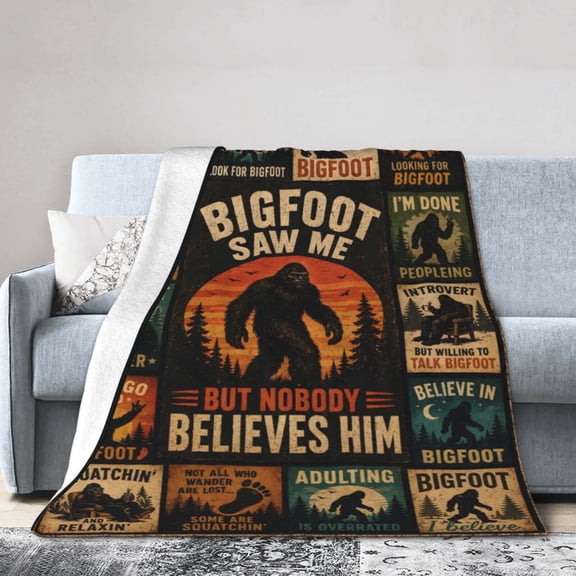 Bigfoot Believer Blanket Gift Throw Blanket Vintage Sasquatch Forest Gift for Men Dad Cabin Decor 50x40