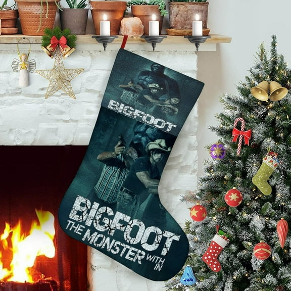 Bigfoot Big Foot-theme Christmas StockingsFine white linen for Stairs Fireplace Hanging Xmas Home Decor Christmas gift21.2"X14.9"(54cm38cm)