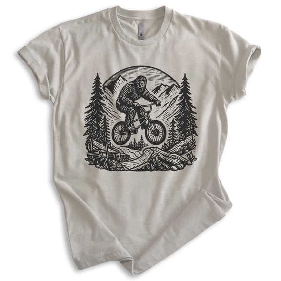 Bigfoot Biking T-shirt, Unisex Women's Men's Shirt, Funny Bigfoot Bicycling Biking Mountain Bike, Light Silk Gray, 3X-Large