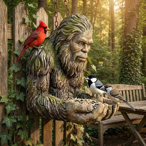 Bigfoot Bird Feeder Tree Mounted Outdoor Resin Feeder Whimsical Garden Statue Funny Hanging Design Weather Resistant Ideal Decor For Yard Patio Lawn Garden