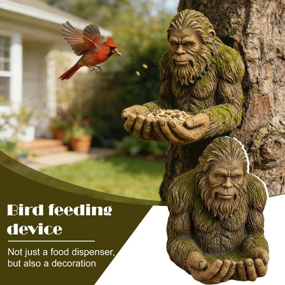 Bigfoot Bird Feeder, Waterproof Tree-Mounted Outdoor Sculpture Feeders with Hidden Keyhole Hanger, Unique Backyard & Garden Art Decor Gift for Wildlife and Nature Lovers